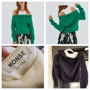 MONSE🏴🏴🏴🏳🏳🏴🏴🏁  Black‎ And White Off-Shoulder Sweater